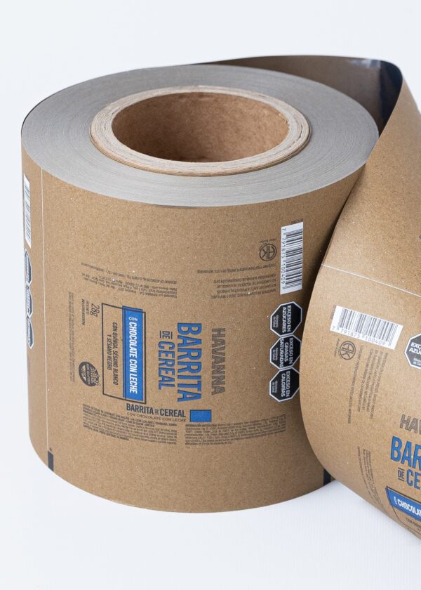 Bobina bilaminada con papel para barras de cereal
